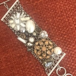 Rhinestone crystal Pearl silver mesh bracelet